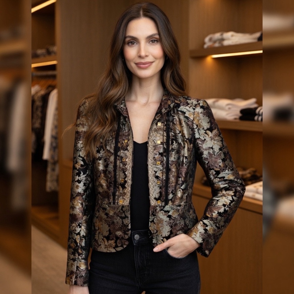 Tucci Medium Floral Metallic Brocade Blazer